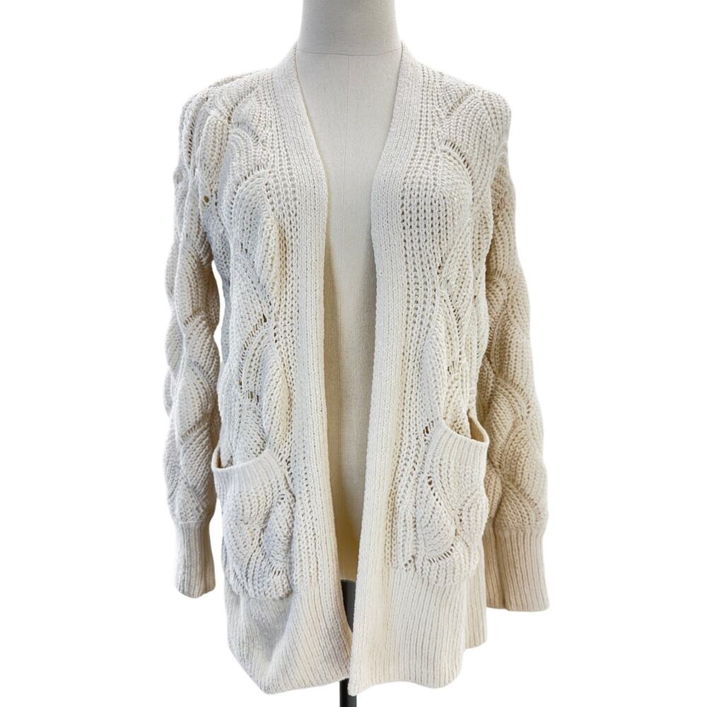 SO Cream Cable Knit Open Front Cardigan Sweater Women's XS Cozy Layer